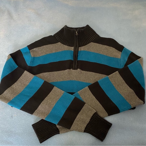 Carbon men’s black, gray & blue 1/4 zip 100% cotton sweater - Picture 3 of 14